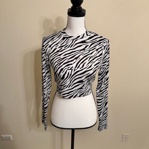 SHEIN Tops - Shein Women's Zebra Print Backless Long Sleeve Crop Top Size M 6 New